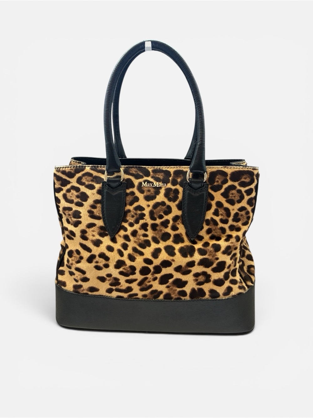 Max Mara Leopard Print Calf Hair Leather Tote Bag Large Shoulder Bag Italy